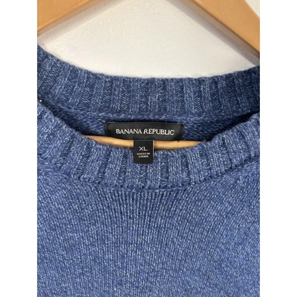 Banana Republic Sweater Mens XL Blue Merino Wool Knit Long Sleeve Crewneck